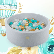Įkelti vaizdą į galerijos rodinį, Kamuoliukų baseinas DREAMS, 30 cm, pilkas, 250 vnt. kamuoliukų: skaidri, turikis, 2xšv.žalia, pilka