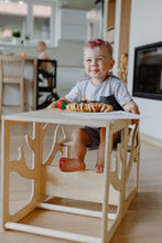 Įkelti vaizdą į galerijos rodinį, 3in1 - VIRTUVĖS PAGALBINIS BOKŠTELIS - STALAS - ČIUOŽYKLA TRANSFORMERIS MEDŽIO MOTYVAI