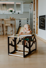 Įkelti vaizdą į galerijos rodinį, 3in1 - VIRTUVĖS PAGALBINIS BOKŠTELIS - STALAS - ČIUOŽYKLA TRANSFORMERIS MEDŽIO MOTYVAI