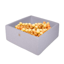Įkelti vaizdą į galerijos rodinį, Kamuoliukų baseinas kvadratinis HONEY, 40 cm, pilka, 300 vnt. kamuoliukų: persikas, auksinė, šv. geltona
